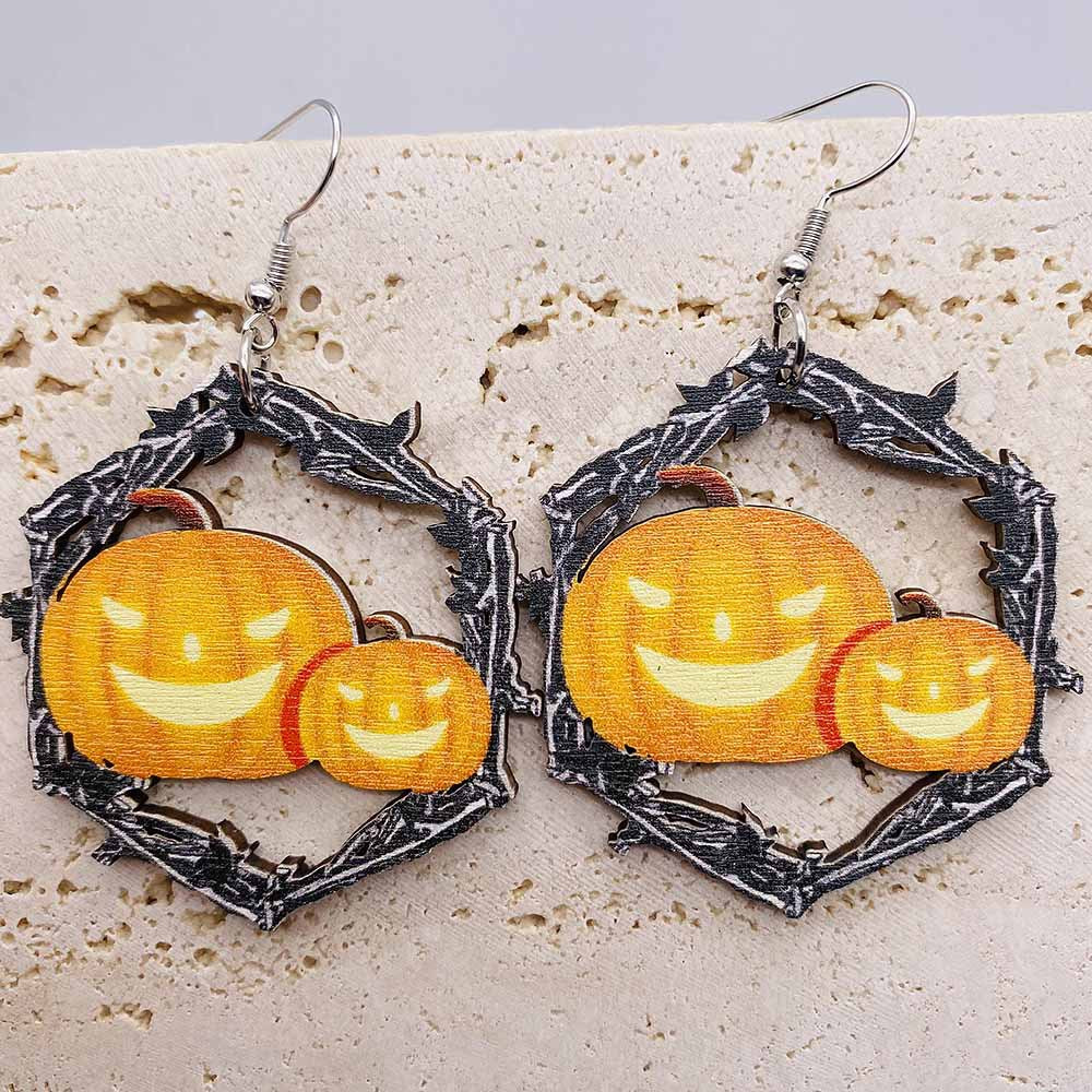Wholesale Halloween Pumpkin Wood Earrings